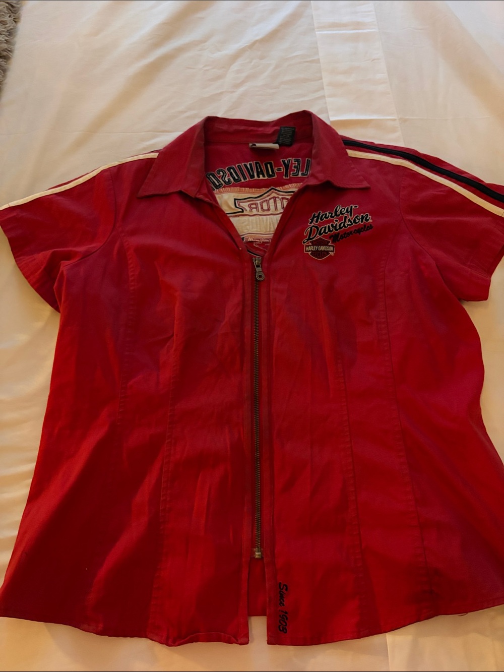 Harley-Davidson Red Short Sleeve Zip Racing Shirt with Stripes